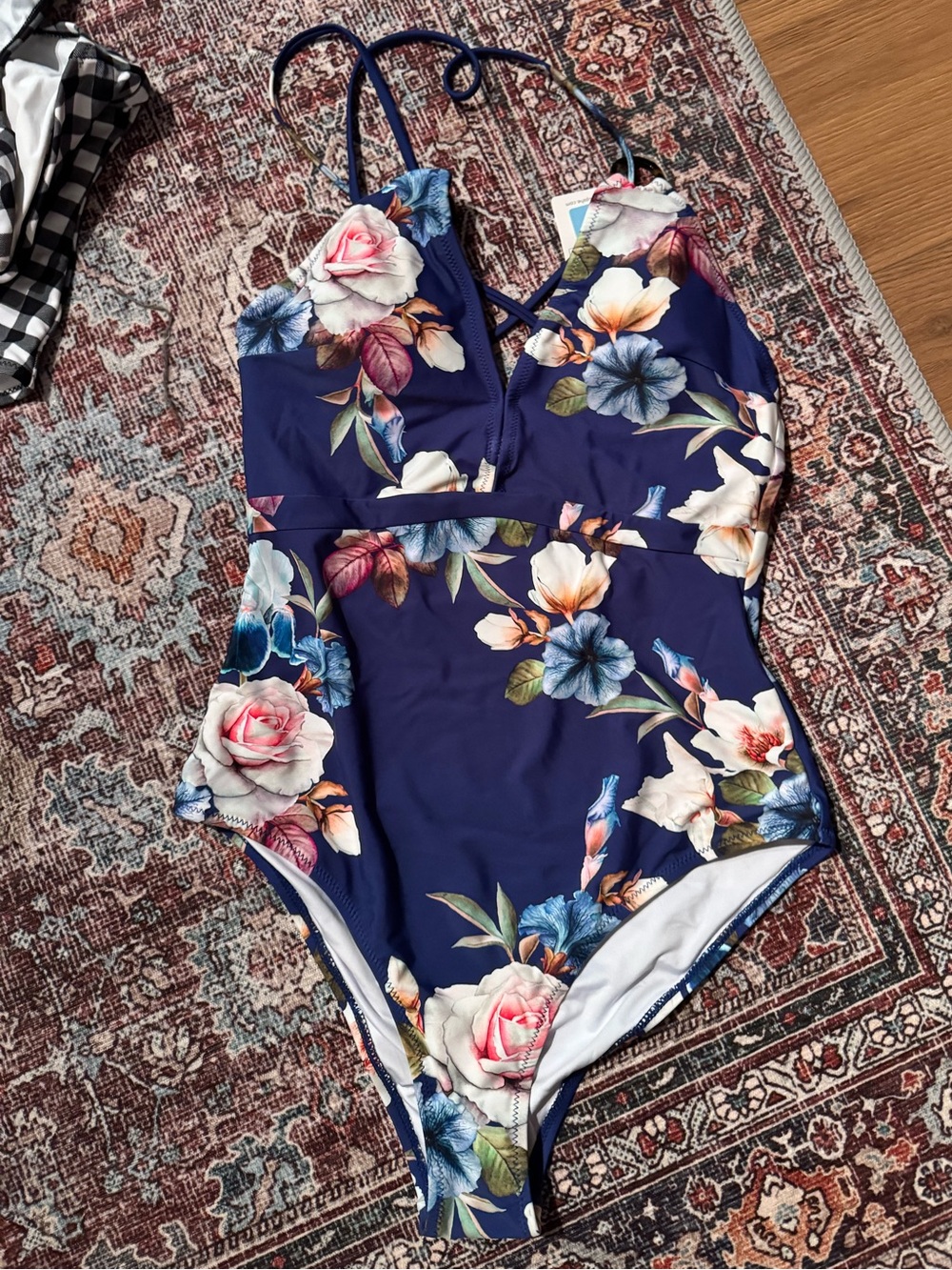 Cupshe Navy Floral One-Piece Swimsuit